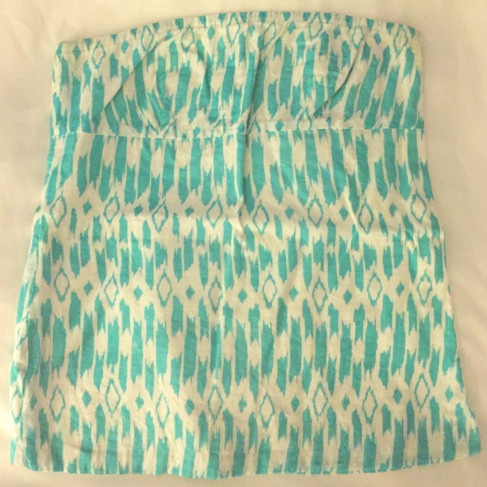 J. Crew Turquoise & White Strapless Top, Size 4